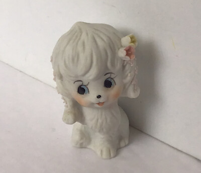 #ad Vintage Figurine Miniature Dog Porcelain With Flowers 2quot; $8.97