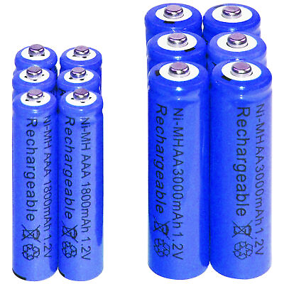 #ad 6xAA 3000mAh6x AAA 1800mAh 1.2V NI MH Rechargeable Battery 2A 3A Blue Cell $15.88