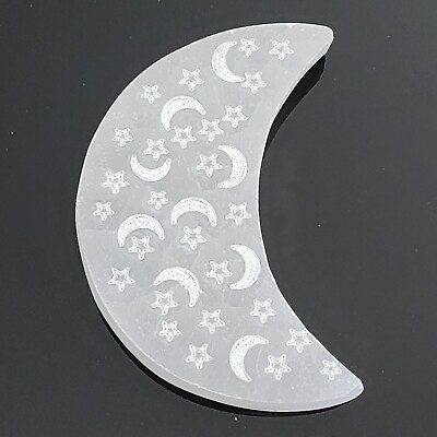 #ad KCGS 10cm Selenite Crystal Crescent Moon Charging Energy Plate MOROCCO #0041 $18.00