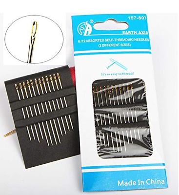 #ad 12 Hand Sewing Needles set Self Threading Tools Craft 12 count USA seller $3.00