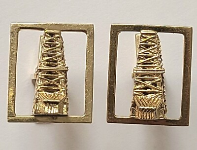#ad 14 k Solid Gold Cufflinks Vintage Oil Rig rare collectible 14.7g Fast Shipping $975.00