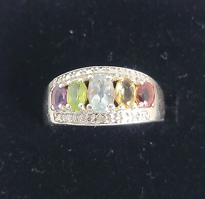 #ad Ross Simons Multi 6 Stone Ring 925 Sterling Silver Size 6.75 Signed Vintage $64.95