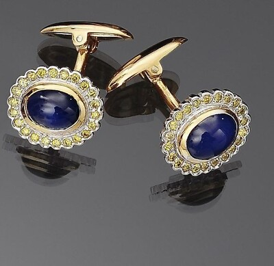 #ad Lab Blue Sapphire Cufflinks 925 Sterling Silver Vintage Style Genuine Jewelry $356.00