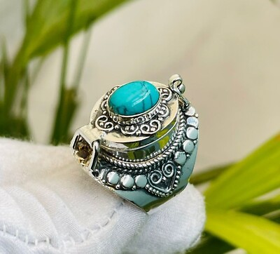 #ad Poison Ring Turquoise Gemstone Compartment Ring 925 Silver Plated BJ951 $11.99