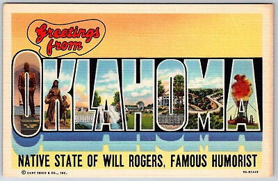 #ad Postcard OKLAHOMA Vintage Greetings from OK Large Letter Linen Unposted $3.87