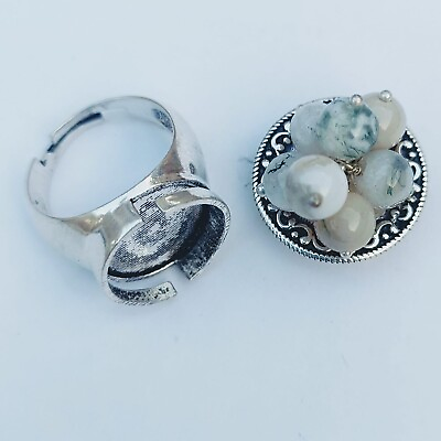#ad Waite Jade Gemstone Poison Ring 925 Sterling Silver Handmade Ring S Adjustable $20.15