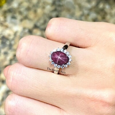 #ad Natural Lindy Star Ruby 925 Sterling Silver Six Ray Star Oval Ring Women Ring $28.79