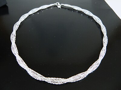 #ad Italy Sterling Silver 925 Diamond Cut Braided Mesh Necklace 17quot; $56.99