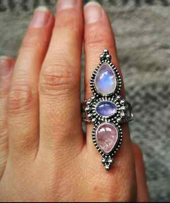 #ad Rose Quartz Gemstone 925 Sterling Silver Statement Handmade Ring All Size B65 $13.12