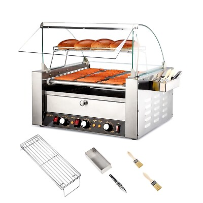#ad 30 Hot Dog 11 Roller Bun Warmer Grill Cooker Machine Electric w Cover 2000W $229.99