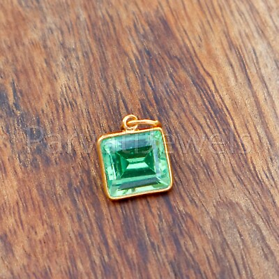 #ad Treated Peridot Square Charms Solid 18k Gold Husband Gift Womens Charms Pendant $80.10