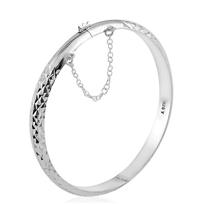 #ad Checkered Diamond Cut 925 Sterling Silver Bangle Cuff Bracelet for Women 7quot; Gift $18.58