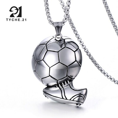 #ad Mens Football Soccer Ball Pendant Necklace Sport Jewelry Stainless Steel Chain $11.98