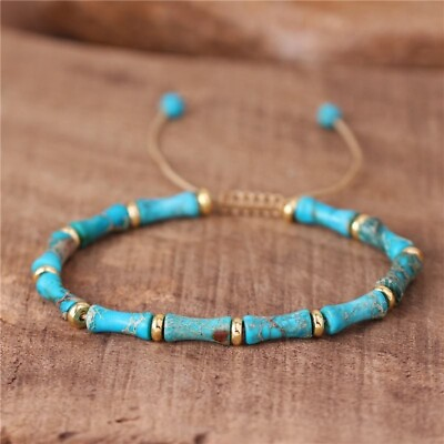 #ad Natural Turquoise Stone Bracelet Blue Turquoise Gemstone Bracelet Boho Style $11.90