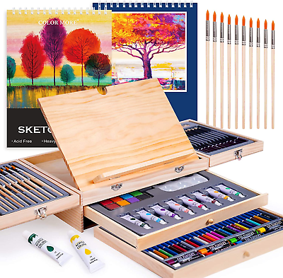 #ad Paint Set85 Piece Deluxe Wooden Art Set Crafts Drawing Painting Kit with Easel $58.99