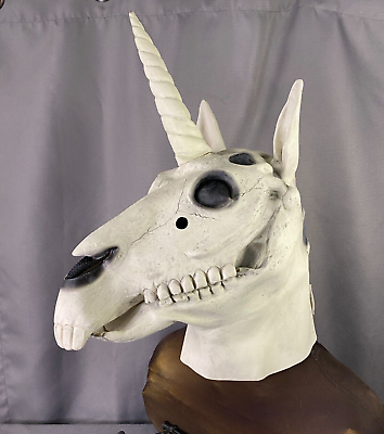 #ad UNICORN SKULL Mouth Mover MASK Head ADULT Halloween NWT Costume Horse Mari Lwyd $44.99