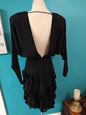 #ad Vintage Sexy 80s Ashlee California Size 6 Open Back Ruffle Tiered Dress $55.00