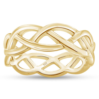 #ad Celtic Knot Eternity Band Ring For Womens 14K Yellow Gold Plated Sterling Silver $34.03