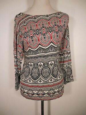 #ad Beautiful Women#x27;s Size 2 Chico#x27;s Red Geometric Design Long Sleeve Knit Top $17.39