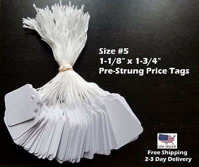 #ad Garage Sale Price Tags Size #5 Blank White Merchandise Hang String Strung $6.89