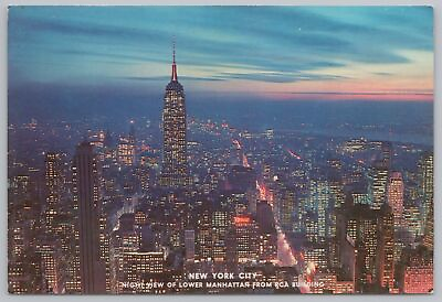 #ad New York City Lower Manhattan @ RCA Building @ Night Continental Postcard $1.35