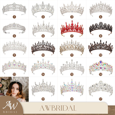 #ad AW BRIDAL Royal Princess Queen Crown Wedding Bride Tiara Prom Costume Headband $9.99