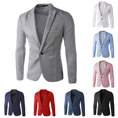 #ad Men One Button Blazer Slim Fit Formal Business Suit Jacket Casual Tops Coat $17.61