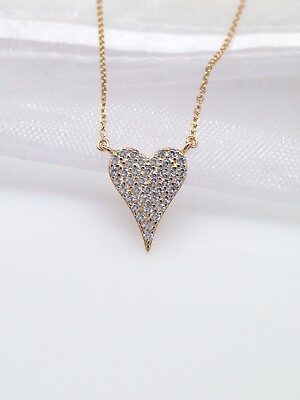 #ad 925 Sterling Silver Pave Cz Heart Necklace Pendant 13mm 0.51quot; 15 17quot; Gold $24.98