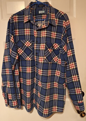 #ad Fieldmaster Shirt LS Button Up Flannel Plaid Mens Red White Blue Sz 2XL USA Made $20.46