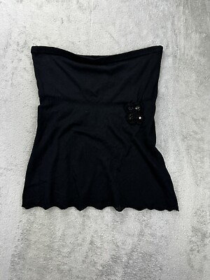 #ad elie tahari black silk cashmere strapless tube top Knit Brooch Embellishment M $22.99