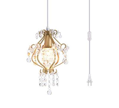 Surpars House Elegant Mini Chandelier Plug in Crystal Pendant LightGolden $39.73