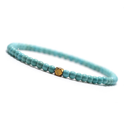 #ad 4mm Natural Turquoise Hematite Elastic Bead Stone Bracelet Men Women Handmade $1.39