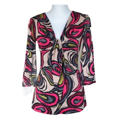 #ad Trina Turk printed silk blouse with tie detail size S $29.00