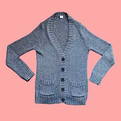 #ad J. Crew Metallic Silver Knit Cardigan Sweater Women#x27;s Size Medium $24.50