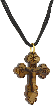 #ad AUTHENTIC Bethlehem Olive Wood Eastern Cross Pendant in Natural Cotton Pouch wit $24.94