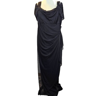 #ad Alex Evenings Women Dress Plus Size 16 W Long Cold Shoulder Ruched Elegant Black $80.00
