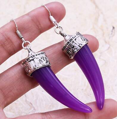 #ad Purple Turquoise Art Piece 925 Silver Plated Handmade Earrings of 2.5quot; $2.99