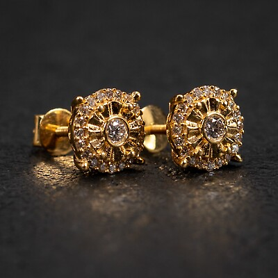 #ad Men#x27;s 14K Yellow Gold 0.28 Ct Round Natural Diamond Screw Back Stud Earrings $329.99