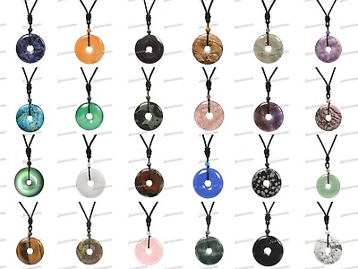 #ad 40mm Donut Pendant Adjustable Fabric Cord Rope Reiki Chakra Gemstone Necklace28quot; $5.59