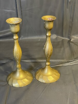 #ad Vintage Hand Made Solid Brass Swirl 7 Inch Candlesticks Set of 2 Made In India $18.00
