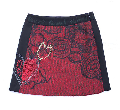 #ad Desigual We Love Wool A Line Skirt Red Black Sz 38 Small $22.40