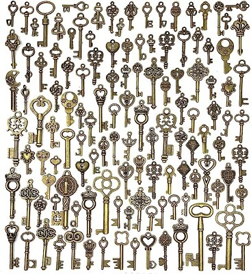 #ad Lot Of 125 Vintage Style Antique Skeleton Furniture Cabinet Old Lock Keys Jewelr $15.52