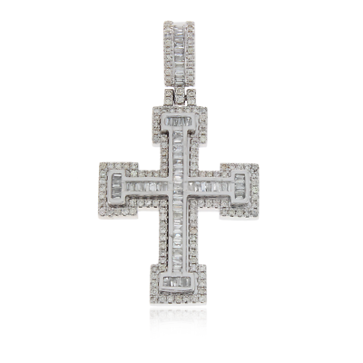 #ad Men#x27;s 10K White Gold Natural Round Diamond Jesus Cross Charm Pendant 1.50 Ct $1445.00