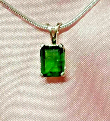 8mm X 6mm CHROME DIOPSIDE EMERALD SHAPE STERLING SILVER PENDANT OVER 1CT $55.00