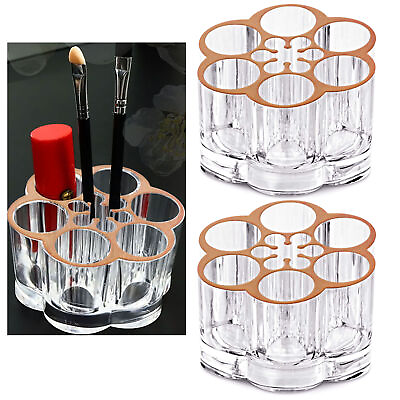 #ad 2 Rose Gold Clear Makeup Brush Organizer Acrylic Cosmetic Lipstick Holder Stand $10.01