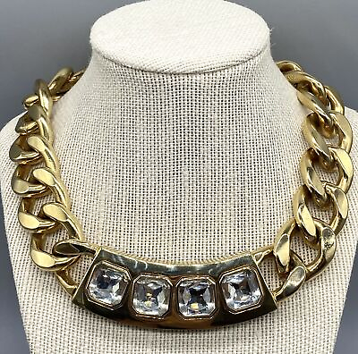 #ad Juicy Couture Gold Tone Large Crystal Heavy Collar Curb Link 18quot; Necklace Rare $134.99