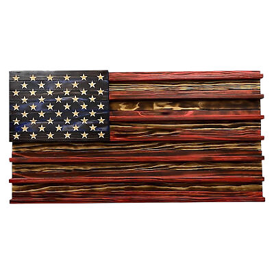 #ad Vintage American Flag Solid Wood Wall Mounted Challenge Coin Display Holder Rack $20.87