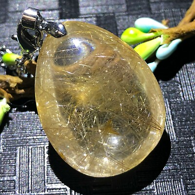 #ad Natural Golden Rutilated Quartz Garden Crystal Pendant 18*27*35mm F371 $19.99