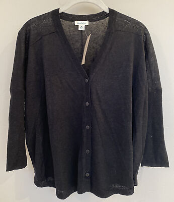 #ad NWT Sundance Catalog 100% Linen Black “Signature Style Cardigan” size M $128 $26.99