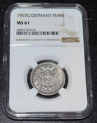 #ad 1907G Germany Silver German Mark Graded by NGC as MS 61 $94.76